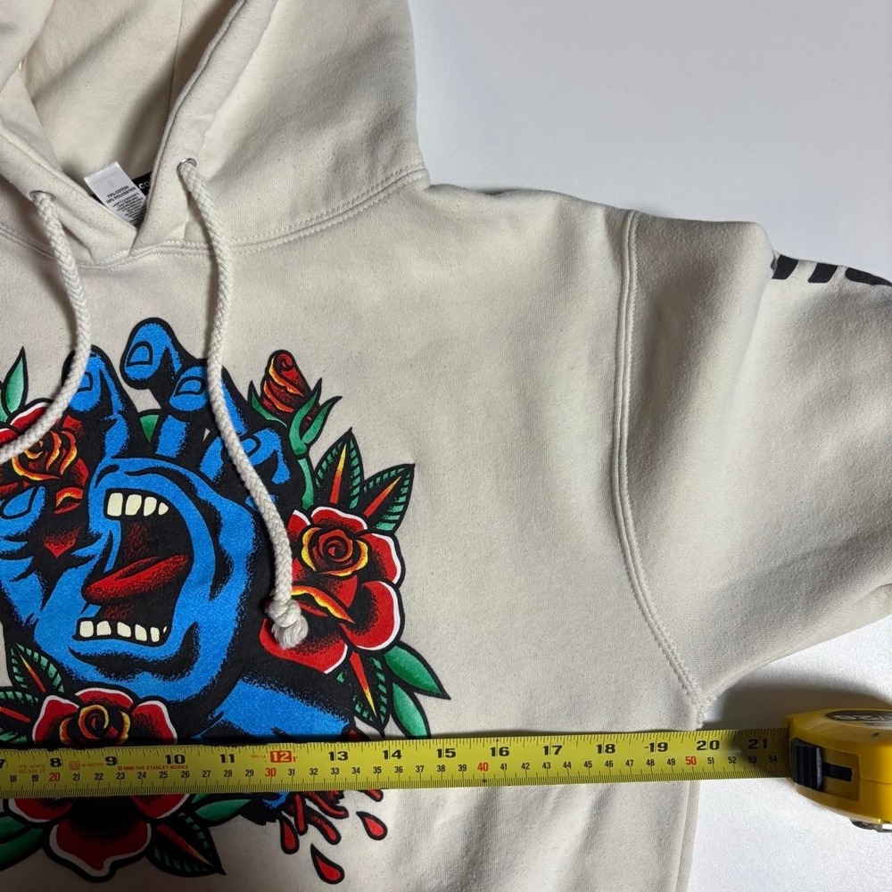 Cream Santa Cruz Screaming Hand Roses Hoodie - Size M - Picture 6 of 7